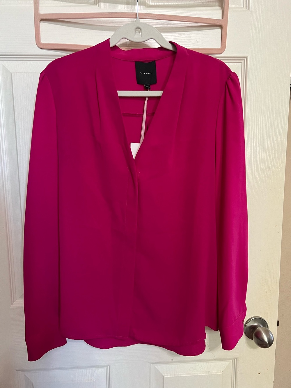 Alex Marie Bright Fuchsia V-Neck Long Sleeve Blouse